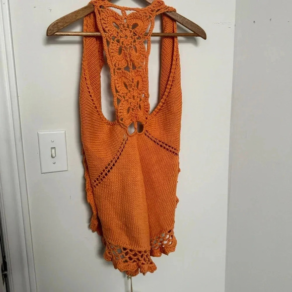 NWT Handknit Orange Crochet Vest/Shawl Bohemian Artsy Knit S/M - Picture 5 of 5